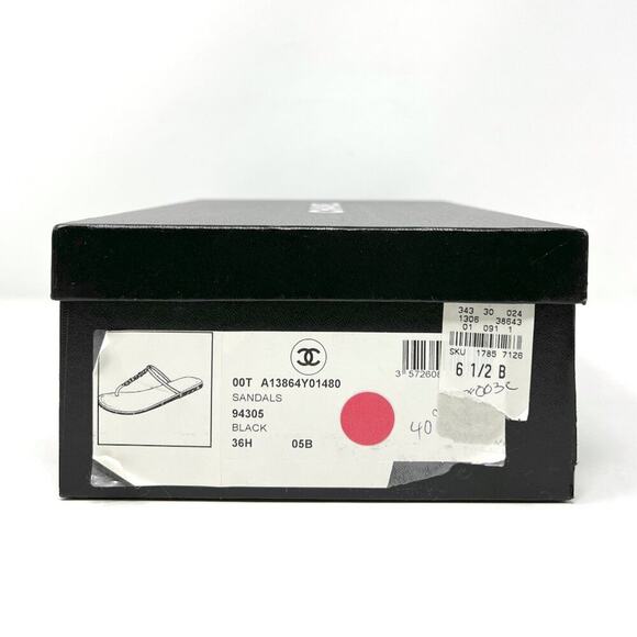 Chanel CC Charm Thong Sandals Black Leather Flats Y2K EU 36.5 / US 6.5 - Picture 9 of 9